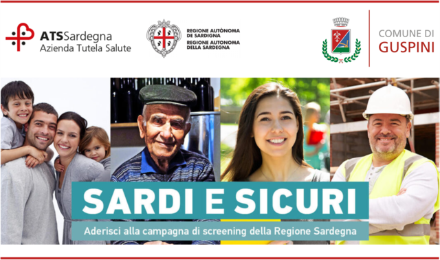 Anche il Comune di Guspini ha aderito alla campagna di screening della Regione Sardegna “Sardi e Sicuri”.  20 e 21 febbraio PalaPIP